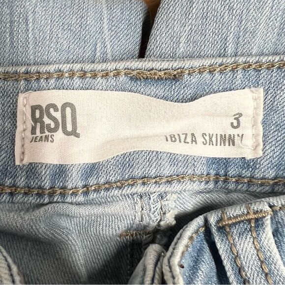 RSQ Womens Ibiza Skinny Low Rise Distressed Light Blue Wash Jeans 3 - Picture 3 of 6